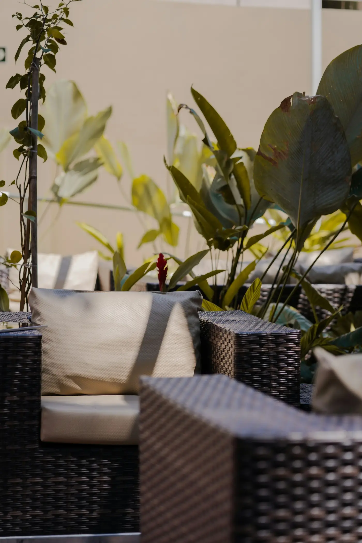 A shaded garden lounge at a Pattaya hotel