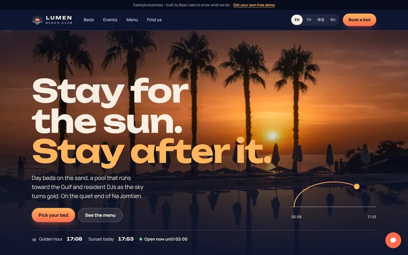 Lumen Beach Club demo home page